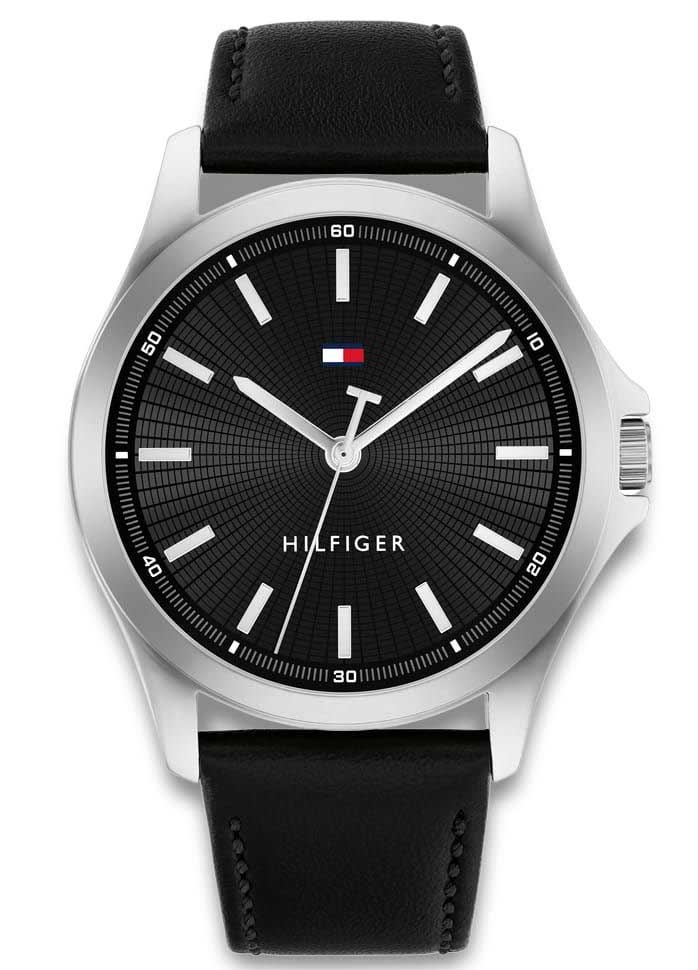 Tommy Hilfiger, Herreklokke i stål med sort skinnrem