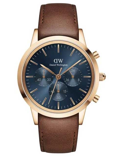 Daniel Wellington Iconic Chronograph St Mawes RG Arctic 42mm DW00100639 -  Kvarts - Rosegull - Herreklokker - Skinn - Mineral