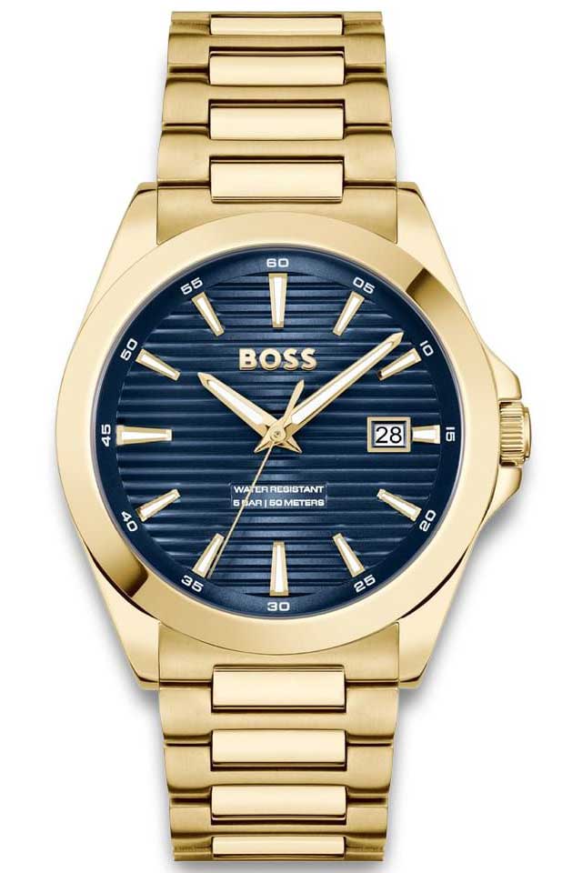 BOSS Strike 1514172 -  Kvarts - Gull - Herreklokker - Rustfritt stål - ledd m/pin - Mineral