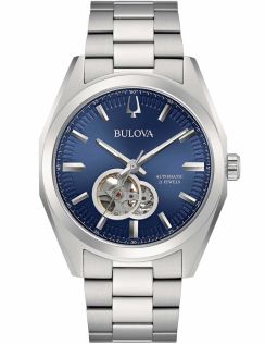 Bulova Surveyor automatisk herreur med blå urskive og synlig urverk | 96A275