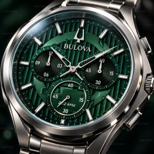 Buet Bulova herreklokke i stål med grønn urskive og safirglass i 44mm
