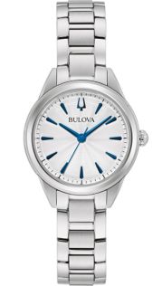 Bulova Sutton dameklokke med sølvhvit urskive og blå timemarkører | 96L285
