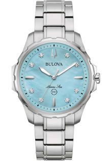 Elegant dameklokke fra Bulova med diamanter og blå perlemorskive i rustfritt stål - Marine Star Collection | 96P248