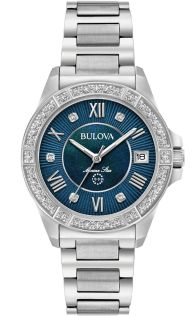 Bulova Marine Star dameklokke med blå perlemorskive og ekte diamanter | 96R215