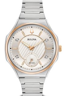 Bulova CURV dameklokke med sølvfarget urskive, diamanter og tofarget urkasse | 98P182