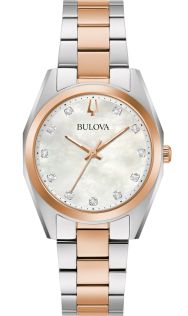 Bulova Surveyor dameklokke med perlemor urskive, diamanter og tofarget stållenke | 98P207