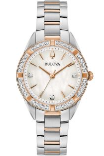 Bulova Sutton dameklokke med perlemor urskive, diamanter og tofarget stållenke | 98R281