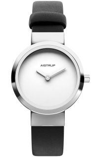 Minimalistisk dameklokke med hvit urskive og svart lærrem | AIW7601
