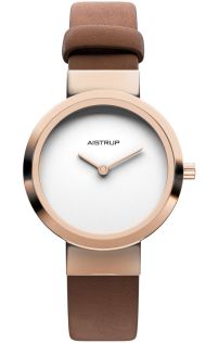 Elegant minimalistisk dameklokke i rosé finish med hvit urskive og eksklusiv brun lærreim designet for den sofistikerte kvinnen | AIW7609