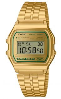 Casio Vintage gullfarget klokke med grønn digital skjerm | A158WEGV-9AEF