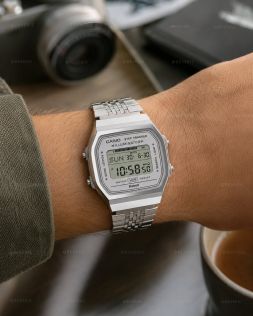 Casio retro digitalklokke med skritteller og Bluetooth 38mm