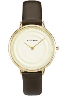 Elegant dameklokke med vandringseffekt og gyllen finish fra Aistrup Raindrop-serien med brun lærreim | AIW7724