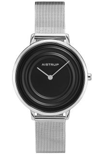 Moderne dameklokke med svart vanndråpeeffekt og mesh-reim i rustfritt stål fra den eksklusive Aistrup Raindrop-kolleksjonen | AIW7709