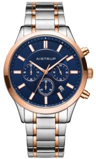 Elegant herreur med blå urskive, kronograffunksjon og 43mm urkasse i to-farget stål- og rosé design med matchende bi-color lenke | AIW8005