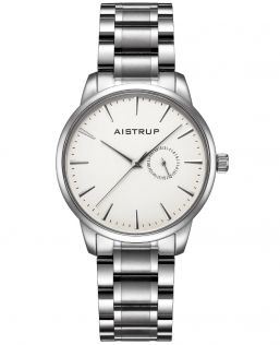 Elegant herreur med hvit urskive, datovisning og rustfri stållenke i minimalistisk design | Aistrup Rounded Elegance AIW8201