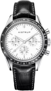 Aistrup AIW8703 Classic Sapphire Chronograph herreur med hvit urskive og sort lærrem | AIW8703
