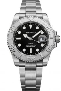 Aistrup herreur med sort urskive, dreibar bezel og stållenke | AIW8801 