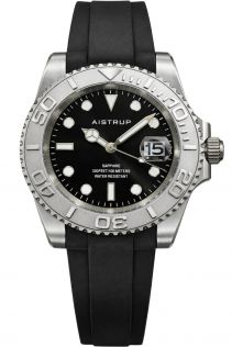 Aistrup sporty herreur med sort urskive, sølvfarget dreielunette og sort gummirem | AIW8802 