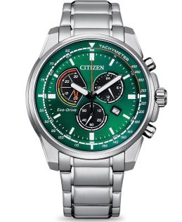 Citizen Eco-Drive sportsur med kronograf, grønn urskive og tachymeter skala | AT1190-87X