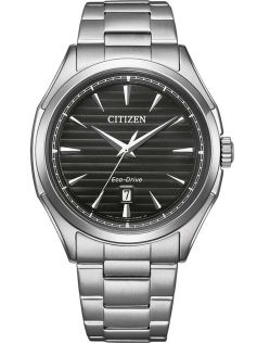 Citizen Eco-Drive herreur i stål med stripet urskive og J810 urverk | AW1750-85E
