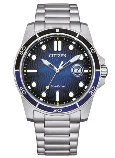 Citizen Eco-Drive herreur i stål | Blå bølge urskive med dykkerbezel | AW1810-85L