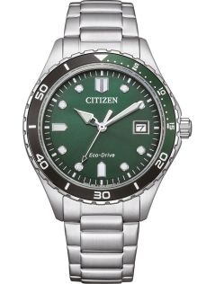 Citizen Eco-Drive unisex klokke i stål | Grønn urskive med dykkerbezel | AW1828-80X