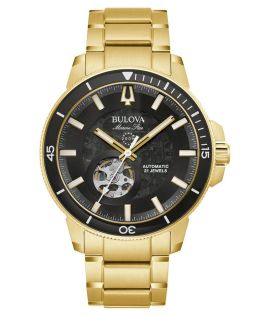 Bulova Marine Star automatisk herreur med synlig urverk og gyllen finish | 97A174