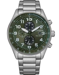 Citizen sportsklokke med Eco-Drive kronograf og militærgrønn urskive | CA0770-72X