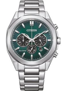 Citizen Eco-Drive kronograf i stål med B620 urverk og grønn urskive | CA4590-81X