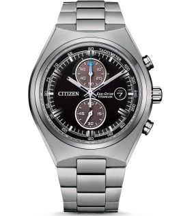 Citizen Eco-Drive kronograf klokke i supertitanium med sort urskive og 210 dagers gangreserve | CA7090-87E