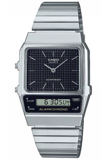 Sølvfarget digital-analog vintage Casio-klokke med svart urskive | AQ-800E-1AEF