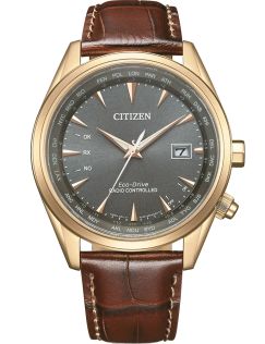 Citizen Eco-Drive radio-styrt herreur | Rosé farget stål med brun lærrem | CB0273-11H