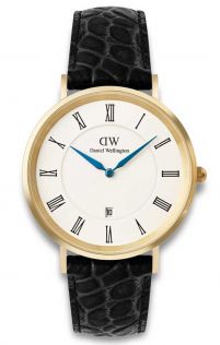 Daniel Wellington Classic Roman Numerals Date Black Croc Belly Gold DW00100915 