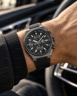 Casio herreklokke i gunmetal med svart urskive, solenergi, kronograf og safirglass i 38mm
