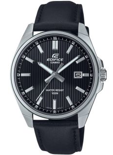 Svart Edifice med robust lærreim og slank sportsurdesign | EFV-150L-1AVUEF