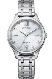 Citizen elegant dameklokke med Eco-Drive og mønstret urskive i rustfritt stål | EM0500-73A