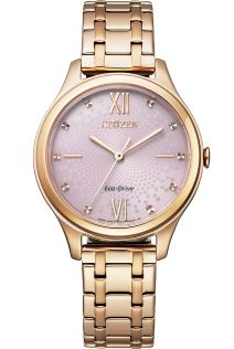Citizen Eco-drive dameklokke med perlemor urskive | Roseguldbelagt eleganse med krystall timemarkører og 180 dagers gangreserve | EM0503-75X