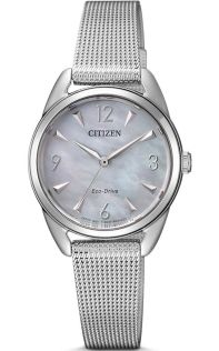Citizen Eco-Drive dameklokke med perlemorskive og meshrem | EM0681-85
