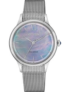 Citizen elegant dameklokke med Eco-Drive og perlemorskive på meshrem | EM0810-84N
