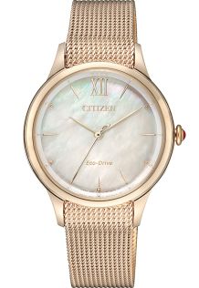 Citizen Eco-Drive dameklokke med perlemorskive og mesh lenke | EM0813-86Y