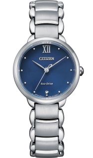 Citizen Eco-Drive dameklokke med blå urskive og stål lenke | EM0920-86L