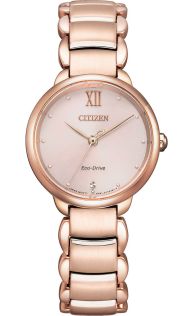 Citizen Eco-Drive dameklokke i rosé med diamant, romerske tall og safirkrystall | EM0922-81X