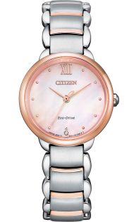 Citizen Eco-Drive dameklokke i stål og rosé | Perlemor urskive med diamant | EM0924-85Y
