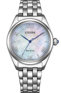 Citizen Eco-Drive dameklokke med perlemor og romerske tall | EM1140-80D