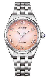 Citizen Eco-Drive dameklokke med rosa urskive og romerske tall | EM1140-80X