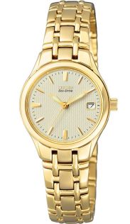 Citizen Eco-Drive dameklokke med gullfarget stållenke | EW1262-55P