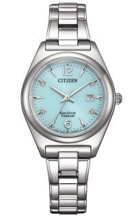 Citizen Eco-Drive dameklokke i Super Titanium med turkis urskive | EW2601-81M
