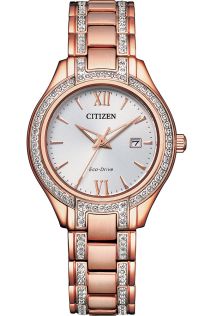 Citizen Silhouette Crystal dameklokke med Eco-Drive og krystaller i rosé PVD | FE1233-52A