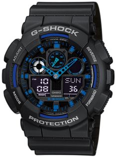 G-Shock ana-digi klokke med blå aksenter og robust stil | GA-100-1A2ER