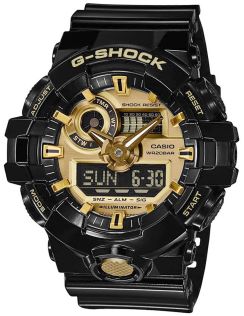 Svart og gullfarget ana-digi G-Shock med moderne design | GA-710GB-1AER